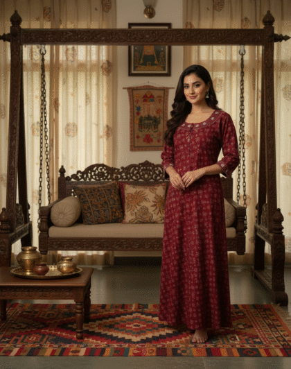 Alpine Nighty with Embroidered Yoke | Soft Alpine Fabric Nightgown for Women